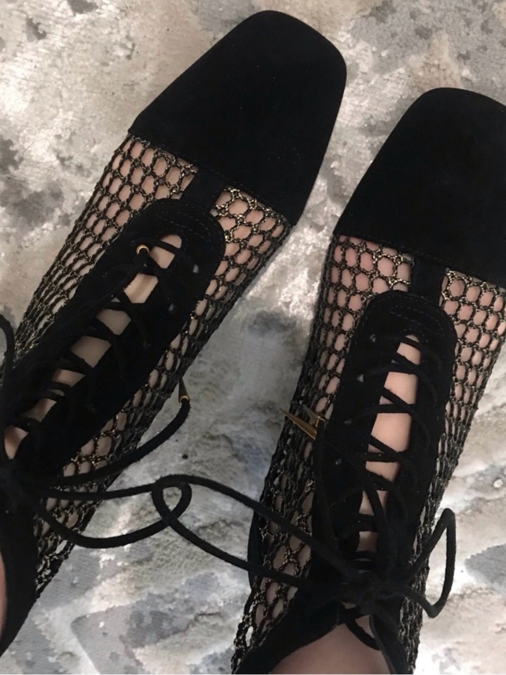 Dior Black Lace-Up Mesh Boots with Suede Toe